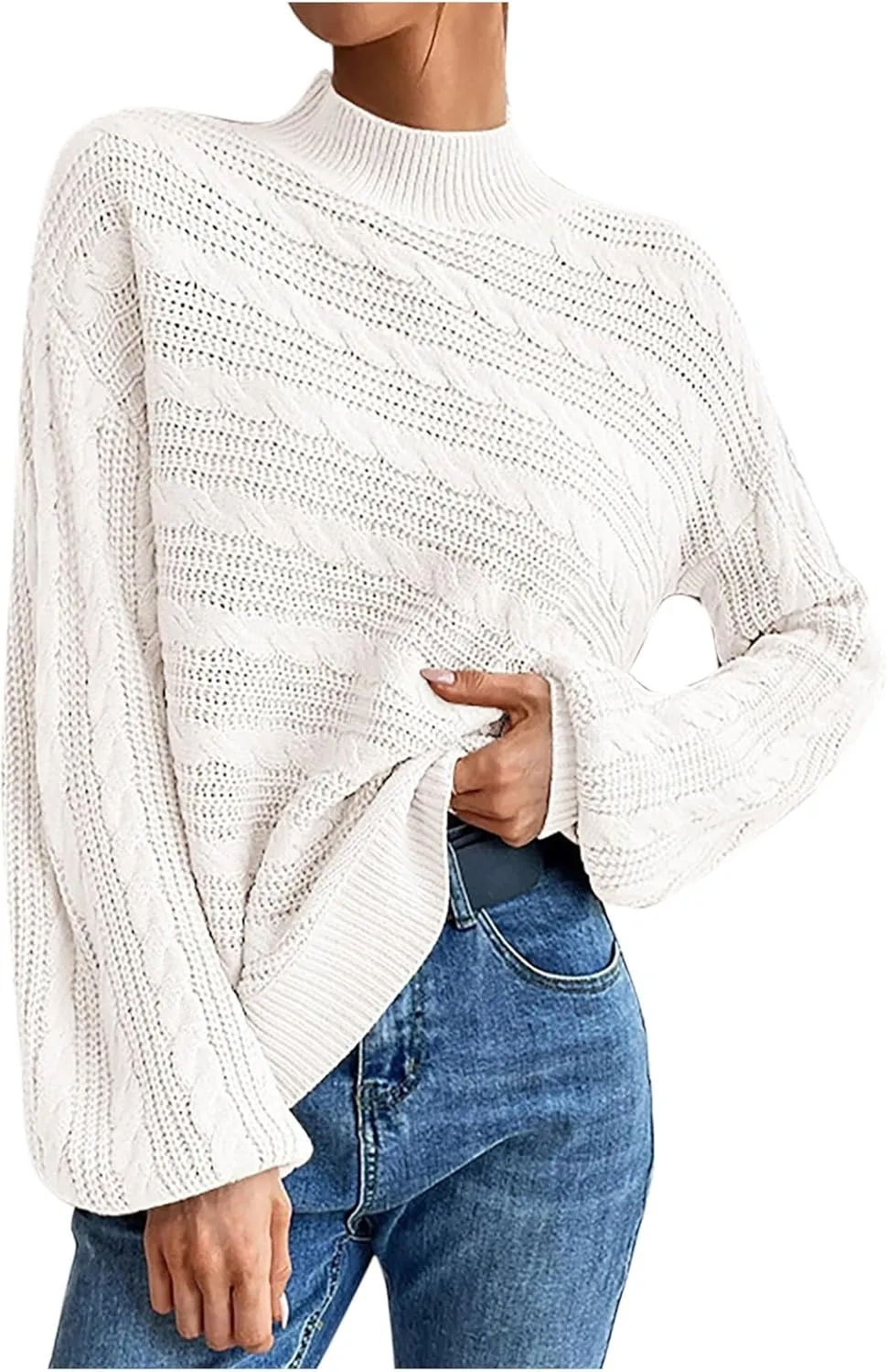 Oversized Sweaters for Women Fall Winter Turtleneck Lantern Sleeves Knitwear Fashionable Versatile Knitted Pullover