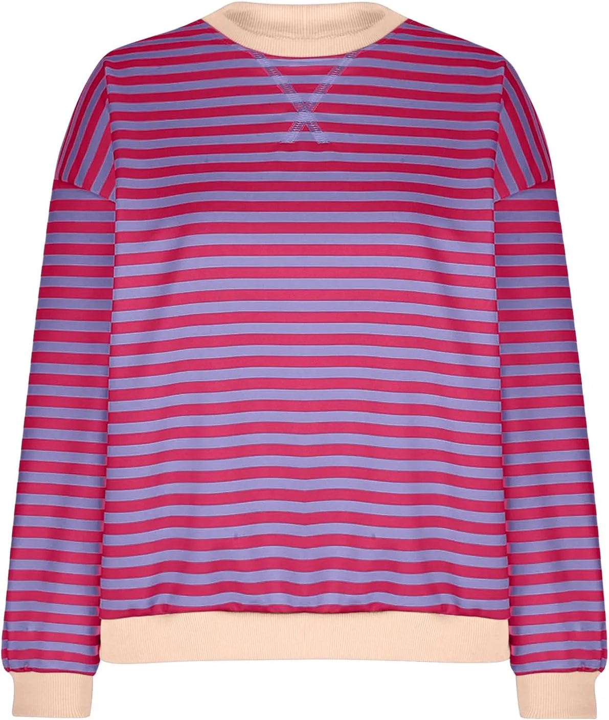 Oversized Sweatshirt Shirts for Women 2024 Fall Long Sleeve Crewneck Pullover Tops Causal Loose Striped Blouse