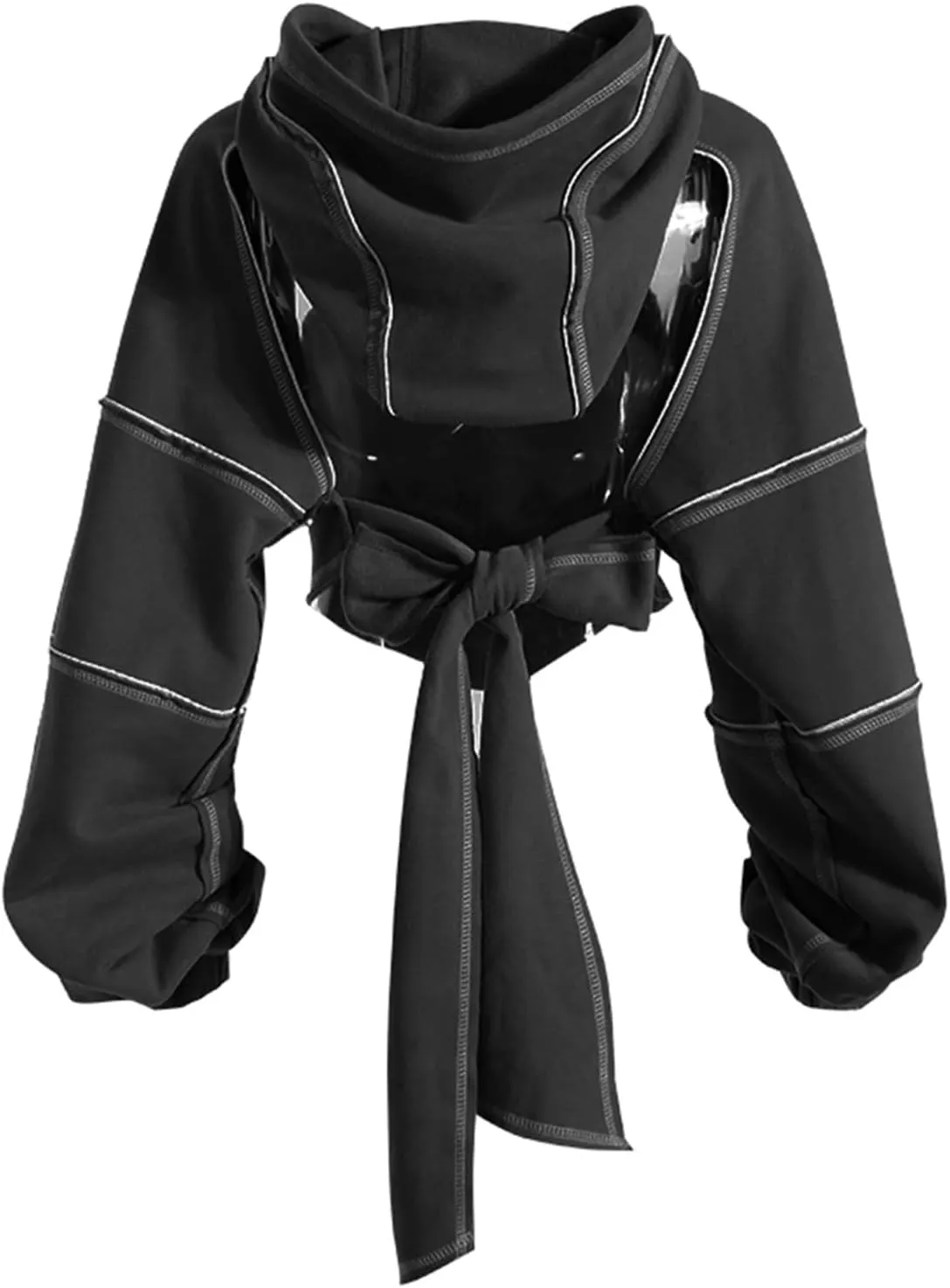 Perbai Womens Cutout Super Crop Hoodie Backless Long Sleeve Gothic Punk Y2K Sweatshirt Tops