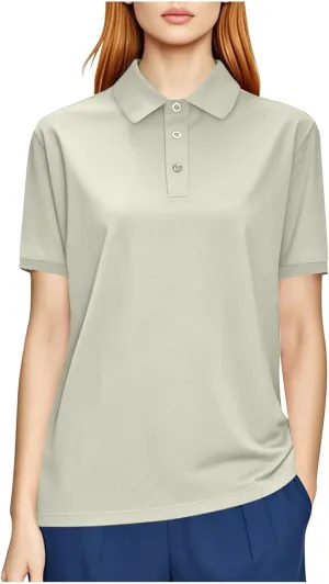 Plus Size Basic Golf Polo Shirts Women Summer Mesh Quick Dry Short Sleeve Button Up Collared T-Shirt Lightweight Casual Tops