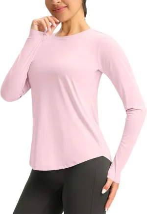 Rash Guard for Women UPF 50  SPF UV Protection Workout Tops with Thumb Hole Long Sleeve Lightweight Hiking Swim Shirts