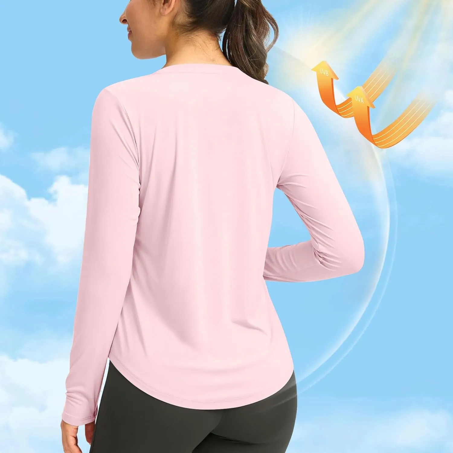 Rash Guard for Women UPF 50  SPF UV Protection Workout Tops with Thumb Hole Long Sleeve Lightweight Hiking Swim Shirts
