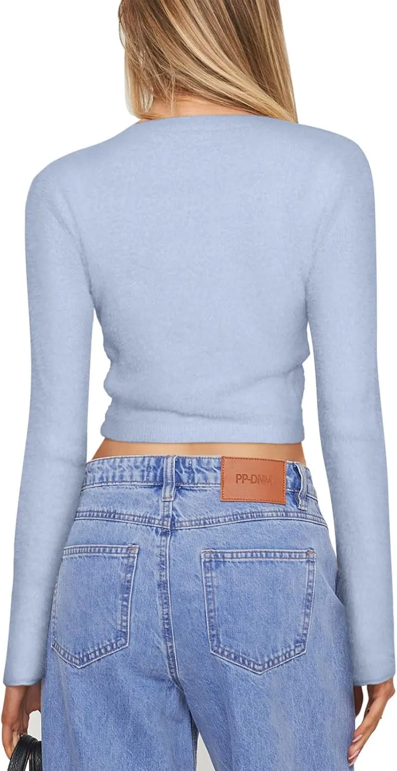 REORIA Cropped Cardigan Sweaters for Women Lightweight Crop Y2k Fall Outfits Fashion Clothes 2024