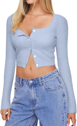 REORIA Cropped Cardigan Sweaters for Women Lightweight Crop Y2k Fall Outfits Fashion Clothes 2024