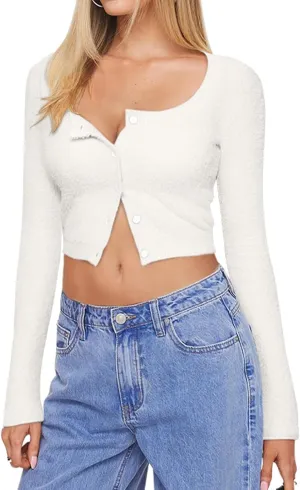 REORIA Cropped Cardigan Sweaters for Women Lightweight Crop Y2k Fall Outfits Fashion Clothes 2024