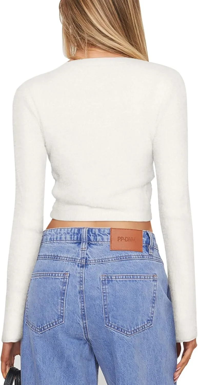 REORIA Cropped Cardigan Sweaters for Women Lightweight Crop Y2k Fall Outfits Fashion Clothes 2024