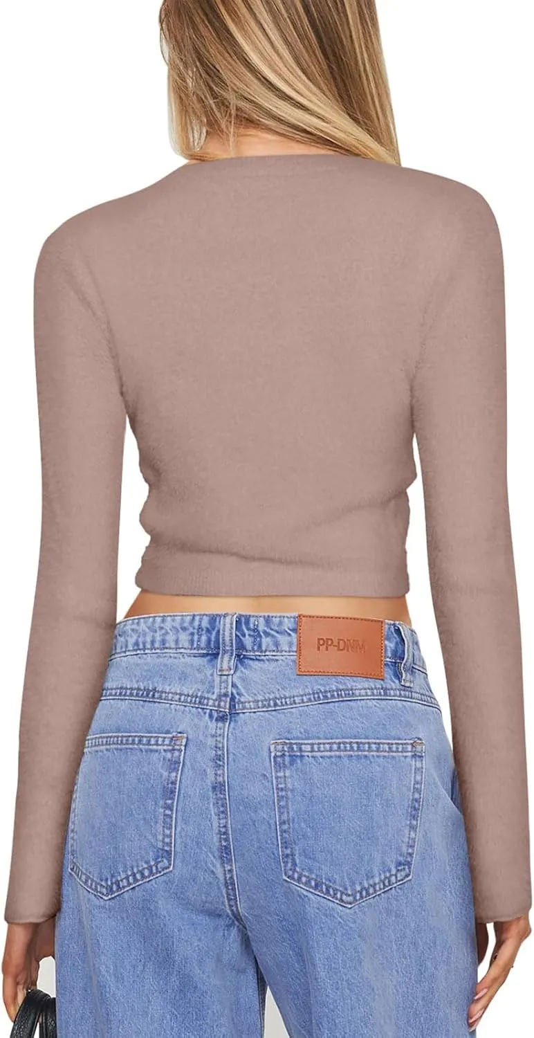 REORIA Cropped Cardigan Sweaters for Women Lightweight Crop Y2k Fall Outfits Fashion Clothes 2024