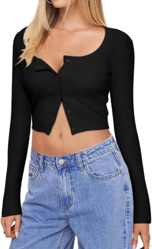 REORIA Cropped Cardigan Sweaters for Women Lightweight Crop Y2k Fall Outfits Fashion Clothes 2024