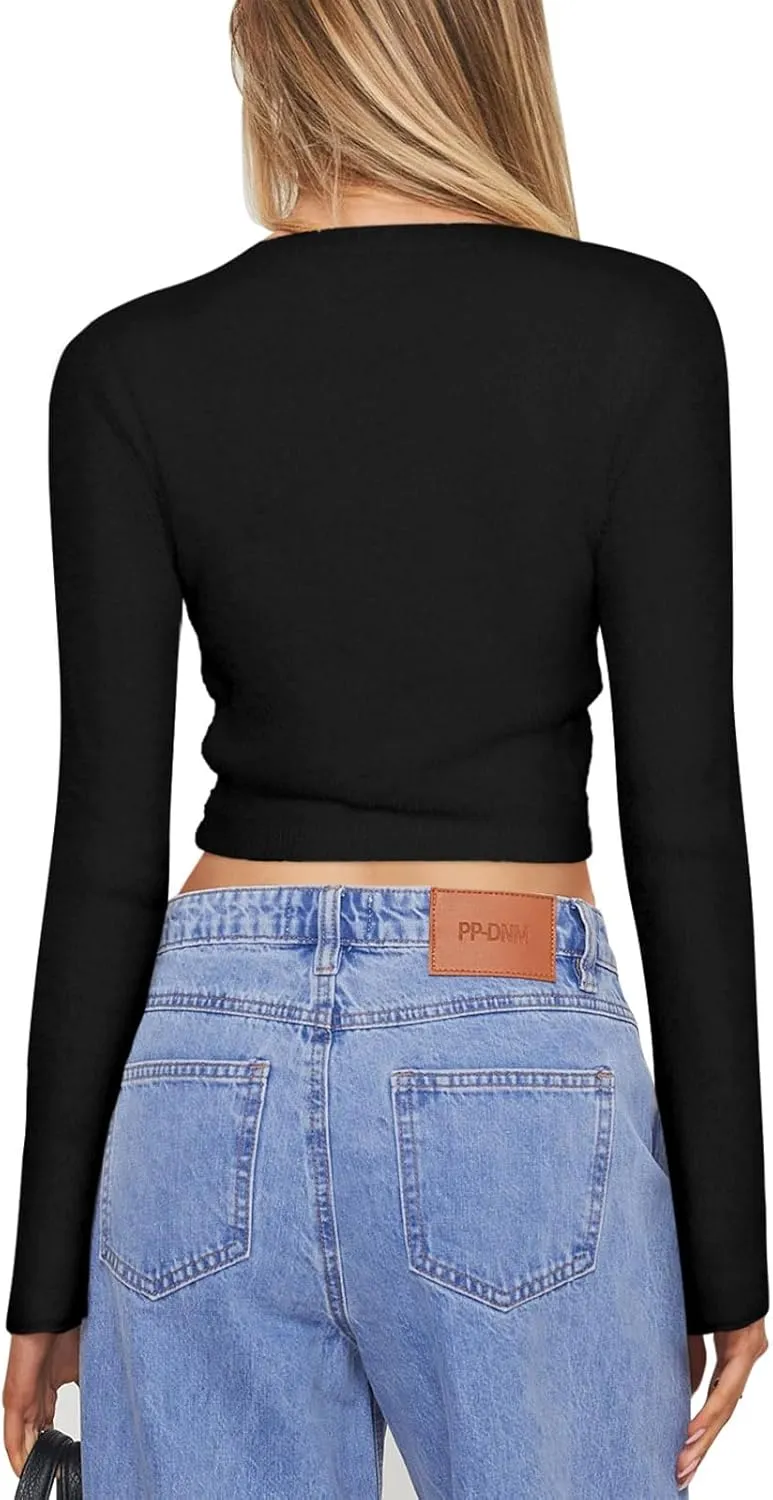 REORIA Cropped Cardigan Sweaters for Women Lightweight Crop Y2k Fall Outfits Fashion Clothes 2024