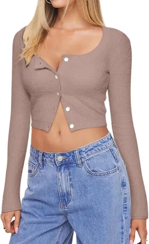 REORIA Cropped Cardigan Sweaters for Women Lightweight Crop Y2k Fall Outfits Fashion Clothes 2024
