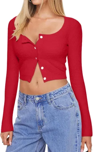 REORIA Cropped Cardigan Sweaters for Women Lightweight Crop Y2k Fall Outfits Fashion Clothes 2024
