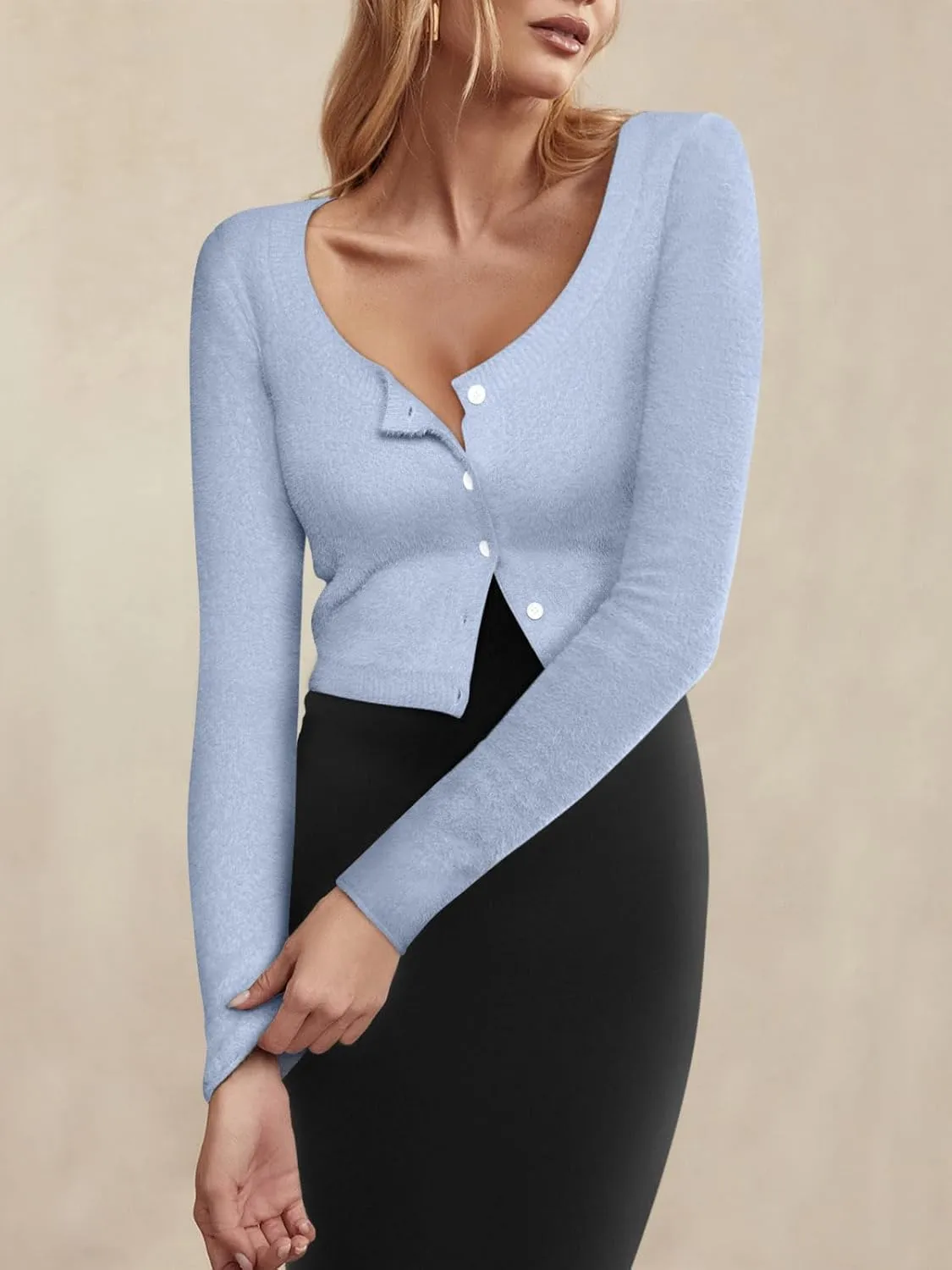 REORIA Cropped Cardigan Sweaters for Women Lightweight Crop Y2k Fall Outfits Fashion Clothes 2024