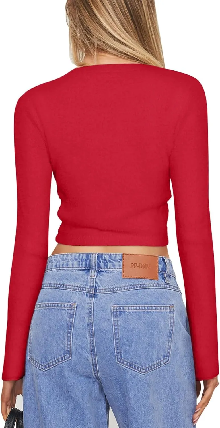 REORIA Cropped Cardigan Sweaters for Women Lightweight Crop Y2k Fall Outfits Fashion Clothes 2024