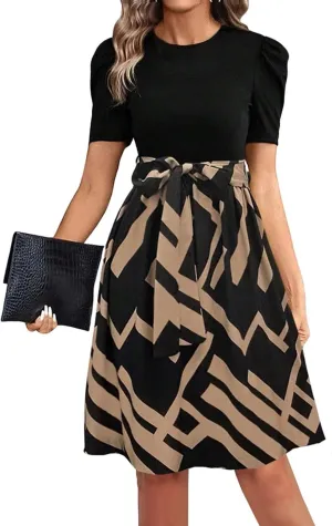 Resort Dresses for Women 2025 Vacation Floral Short Sleeve Wrap Patchwork Dresses Ruffle Hem Flowy a Line Mini Dress