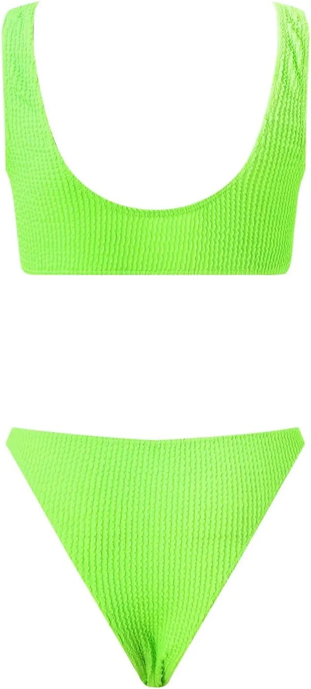 Ribbed Cut Out One Piece Swimsuits for Women Sexy High Cut Ring Linked Bathing Suits Scoop Neck Racerback Swimwear