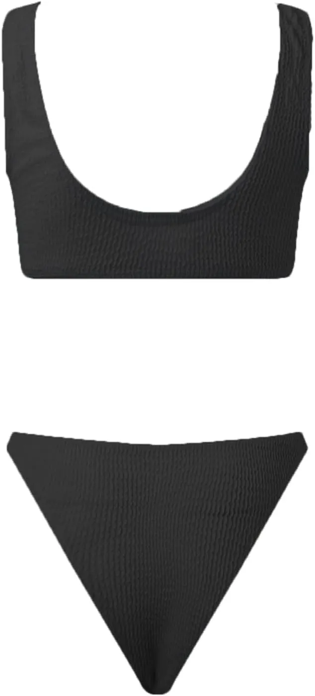 Ribbed Cut Out One Piece Swimsuits for Women Sexy High Cut Ring Linked Bathing Suits Scoop Neck Racerback Swimwear