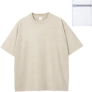 SAROULU Men's Oversized T-Shirts with Laundry Bag Heavy Cotton Vintage Washed Tee Unisex Short Sleeve Casual Shirts Tee Tops