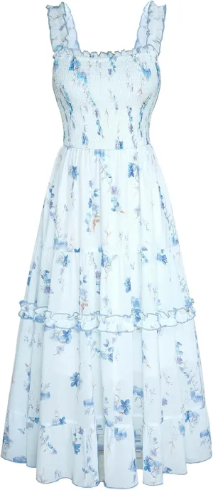 Scarlet Darkness Cottagecore Dresses for Women 2025 Smocked Floral Dress Flowy Sundress