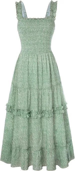 Scarlet Darkness Cottagecore Dresses for Women 2025 Smocked Floral Dress Flowy Sundress
