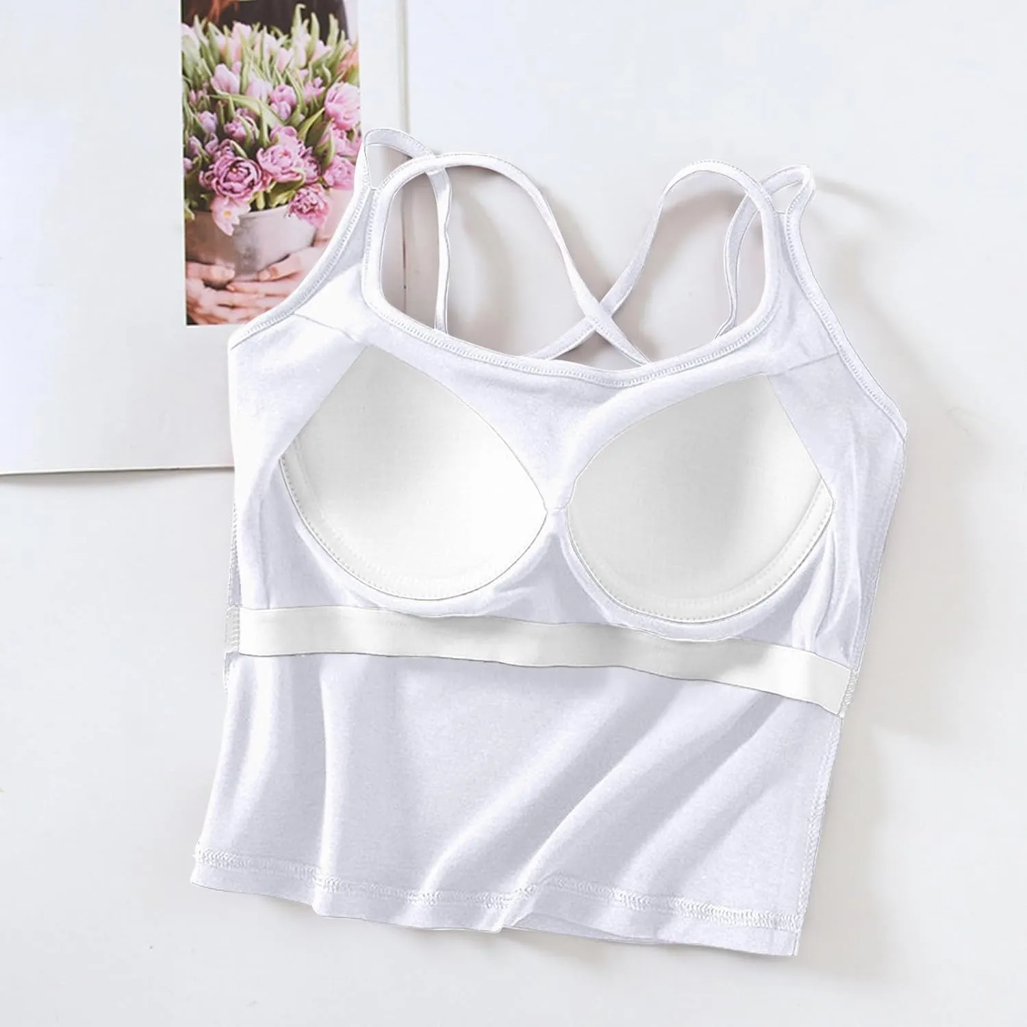 Seamless Padded Sports Bra Women Criss Cross Back Longline Modal Crop Tank Tops with Built in Bras Gym Yoga Outfits