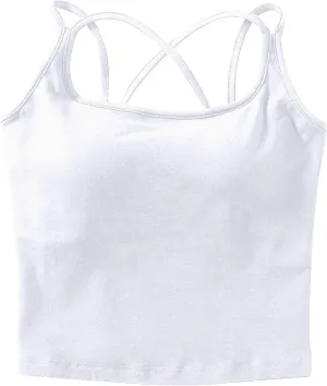 Seamless Padded Sports Bra Women Criss Cross Back Longline Modal Crop Tank Tops with Built in Bras Gym Yoga Outfits