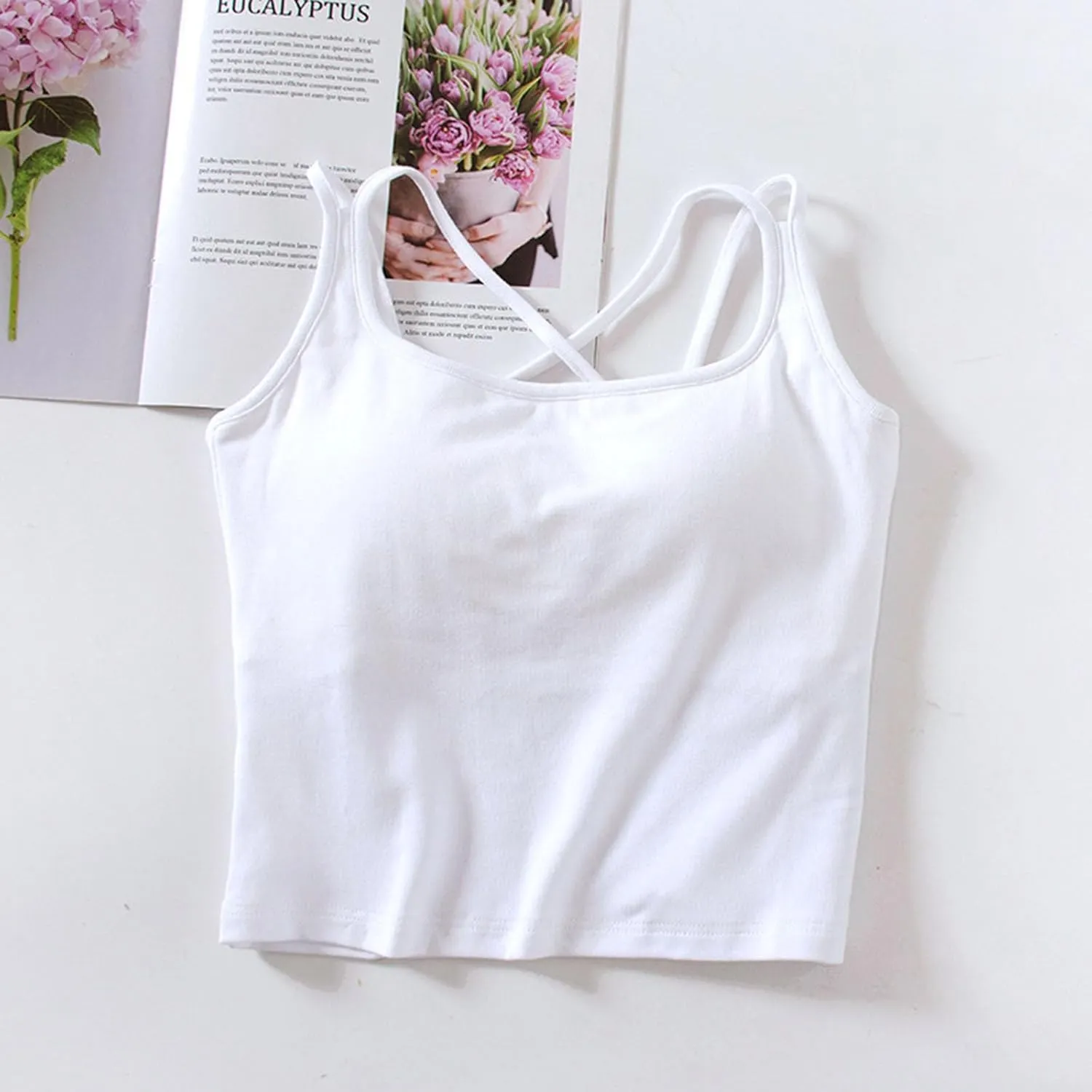Seamless Padded Sports Bra Women Criss Cross Back Longline Modal Crop Tank Tops with Built in Bras Gym Yoga Outfits