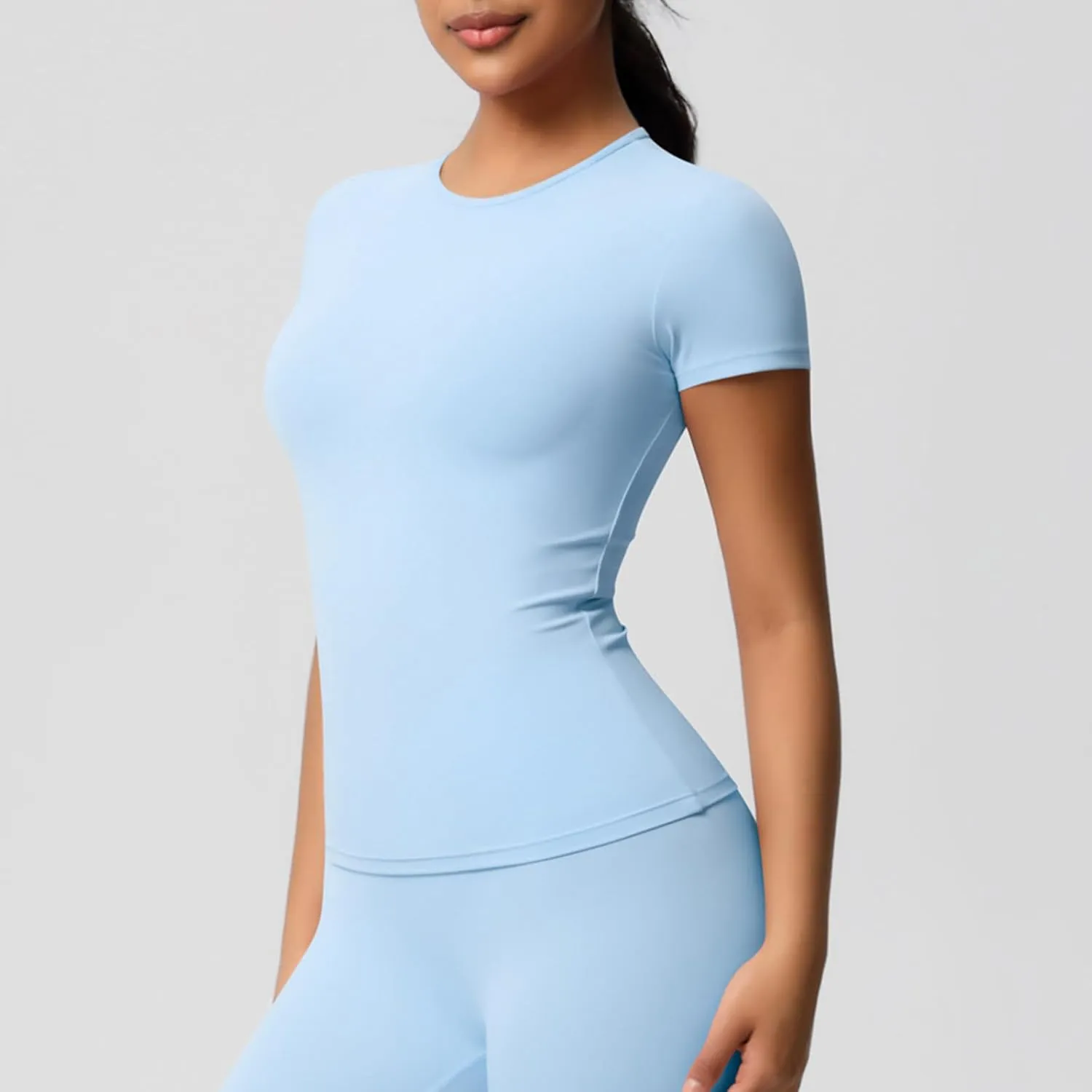 Seamless Workout Tops for Women Short Sleeve Athletic Tees Round Neck Breathable Gym Running Yoga Shirts