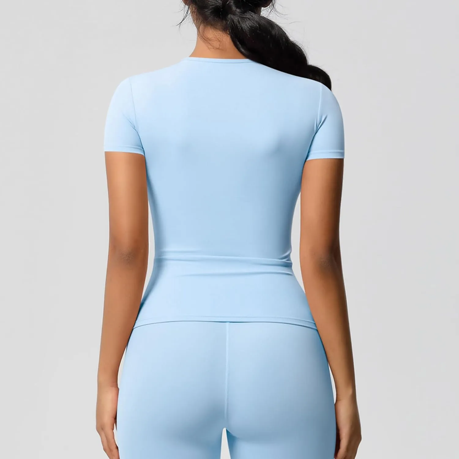 Seamless Workout Tops for Women Short Sleeve Athletic Tees Round Neck Breathable Gym Running Yoga Shirts