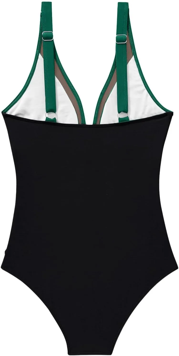 Sexy Mesh Swimwear for Women Trendy One Piece V Neck Tummy Control Swim Suit Summer 2025 High Waisted Bathing Suits