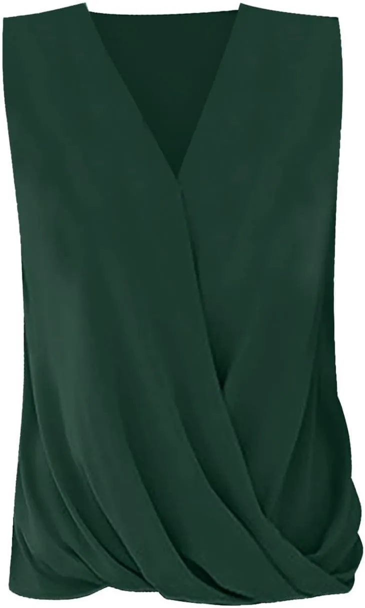 SHAOBGE Womens Tank Tops Summer Wrap V Neck Sleeveless/Short Sleeve Blouse Trendy Pleated Tanks Vest Elegant Tunic Tee Shirt