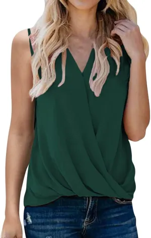 SHAOBGE Womens Tank Tops Summer Wrap V Neck Sleeveless/Short Sleeve Blouse Trendy Pleated Tanks Vest Elegant Tunic Tee Shirt