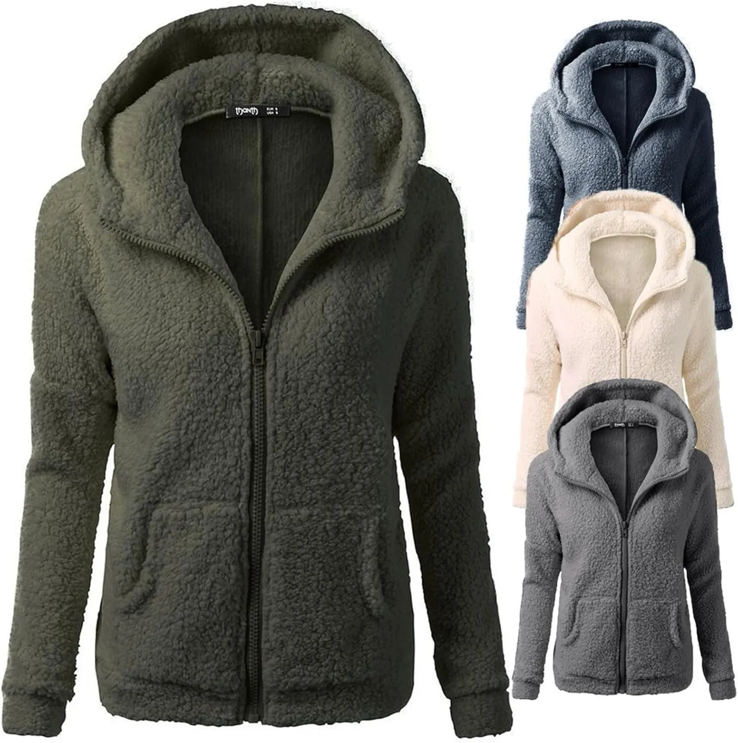 Sherpa Jacket Women 2024 Plus Size Fuzzy Fleece Fall Winter Coats Comfy Warm Zip Up Hoodies Cute Outwear with Pockets