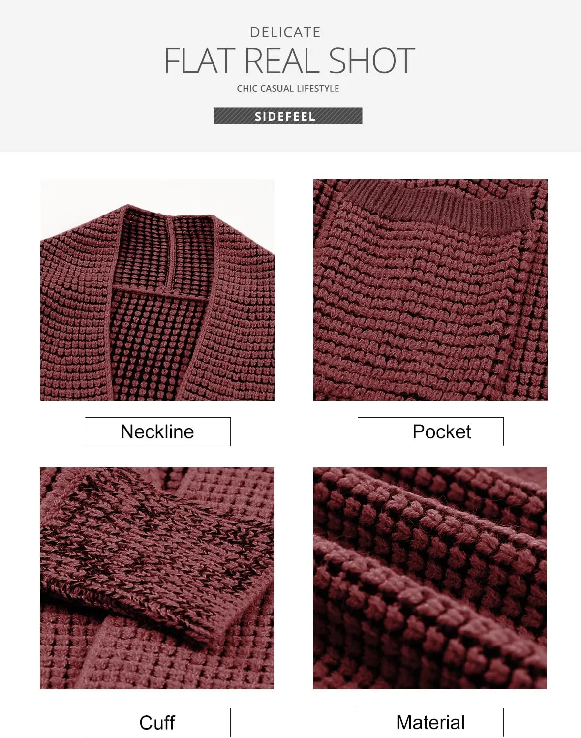 Sidefeel Womens Plaid Short Cardigan Oversized Chunky Long Sleeve Knit Open Front Cardigan Sweaters with Pockets