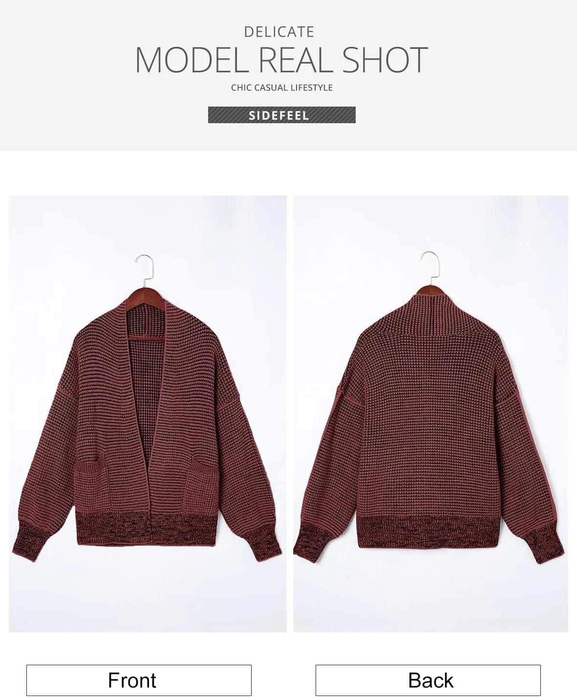Sidefeel Womens Plaid Short Cardigan Oversized Chunky Long Sleeve Knit Open Front Cardigan Sweaters with Pockets