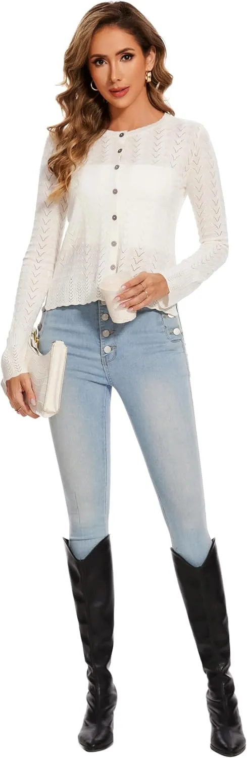 Sixstar Women's Casual Dreesy Cardigan Crew Neck Button Down Long Sleeve Soft Sweaters