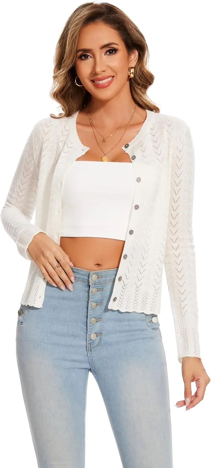 Sixstar Women's Casual Dreesy Cardigan Crew Neck Button Down Long Sleeve Soft Sweaters