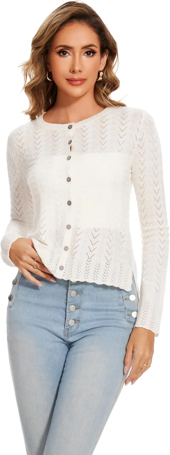 Sixstar Women's Casual Dreesy Cardigan Crew Neck Button Down Long Sleeve Soft Sweaters