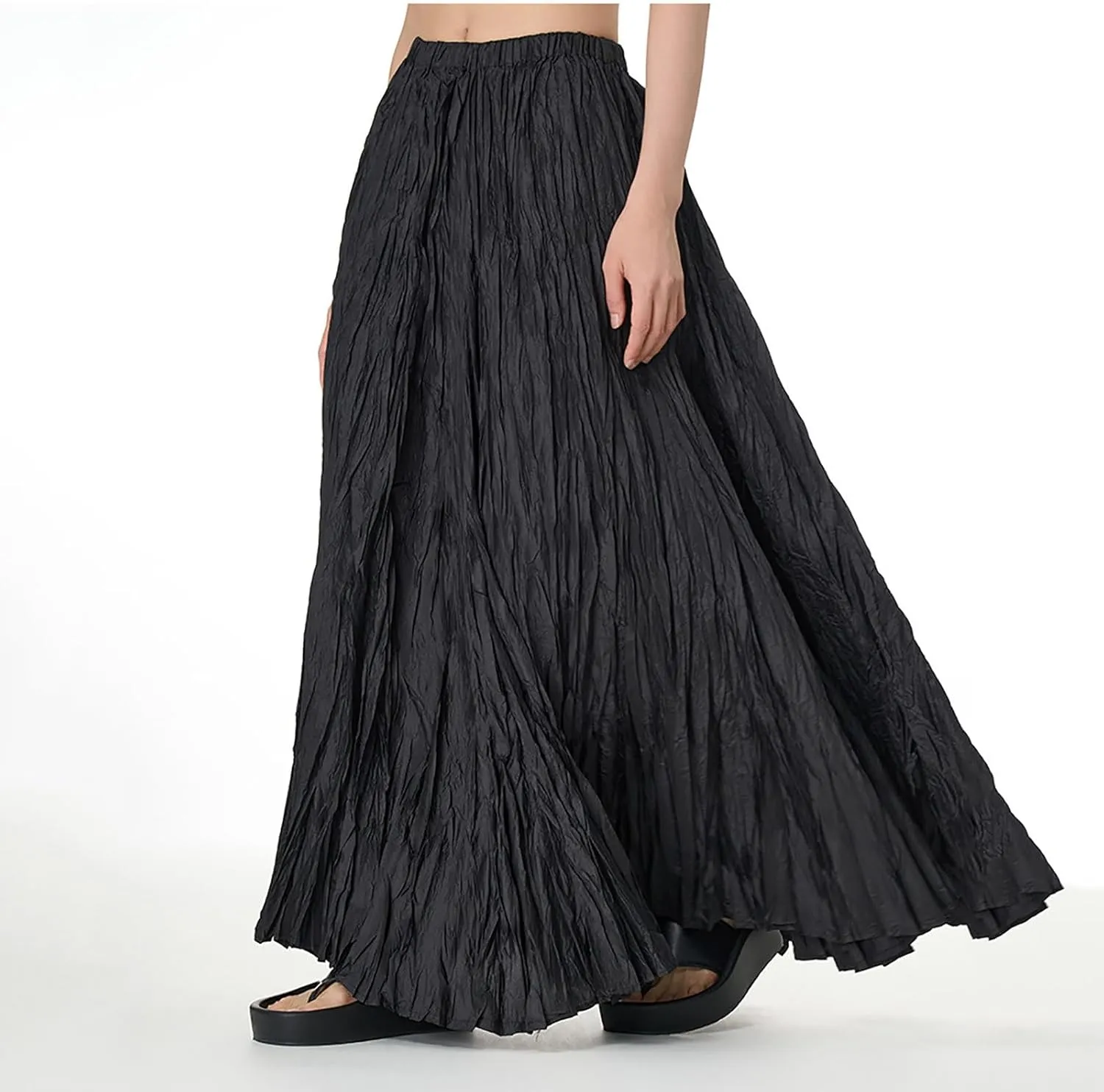 Skirts for Women Trendy Summer Pleated Wrinkle Boho Elastic High Waist Flowy Swing Maxi Long Skirt Holiday Outfit