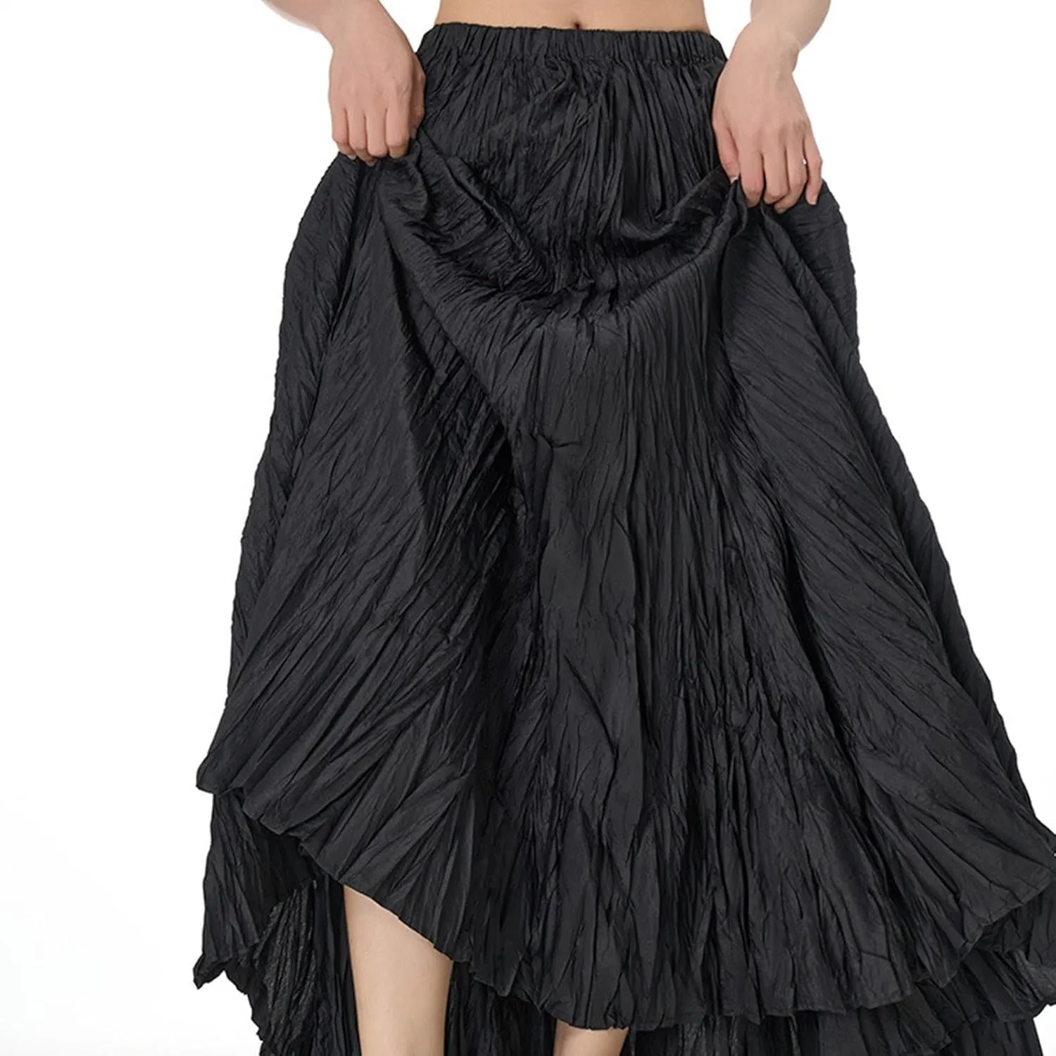 Skirts for Women Trendy Summer Pleated Wrinkle Boho Elastic High Waist Flowy Swing Maxi Long Skirt Holiday Outfit