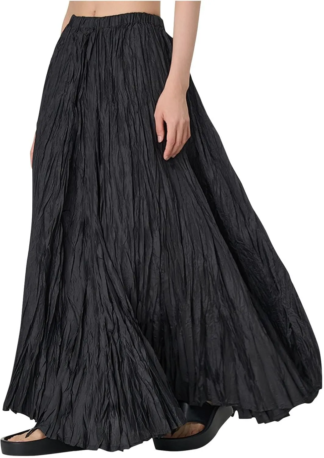 Skirts for Women Trendy Summer Pleated Wrinkle Boho Elastic High Waist Flowy Swing Maxi Long Skirt Holiday Outfit