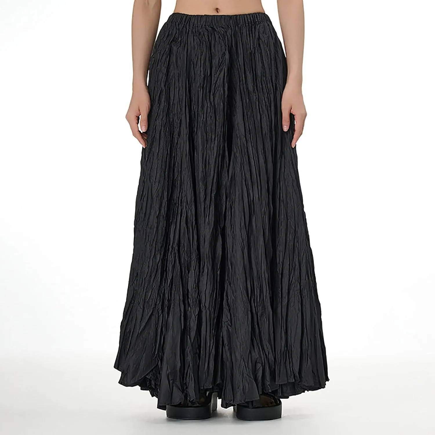 Skirts for Women Trendy Summer Pleated Wrinkle Boho Elastic High Waist Flowy Swing Maxi Long Skirt Holiday Outfit