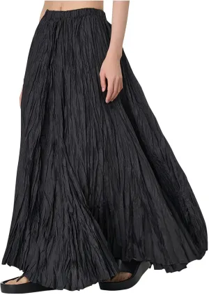 Skirts for Women Trendy Summer Pleated Wrinkle Boho Elastic High Waist Flowy Swing Maxi Long Skirt Holiday Outfit