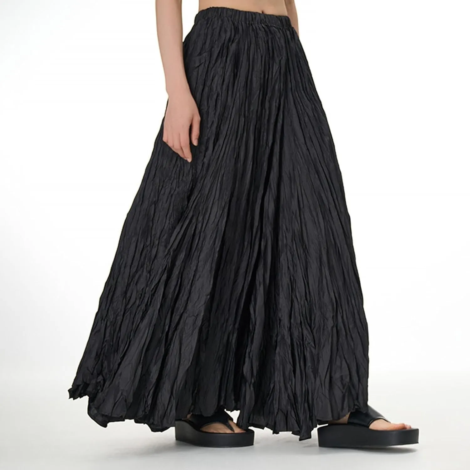 Skirts for Women Trendy Summer Pleated Wrinkle Boho Elastic High Waist Flowy Swing Maxi Long Skirt Holiday Outfit