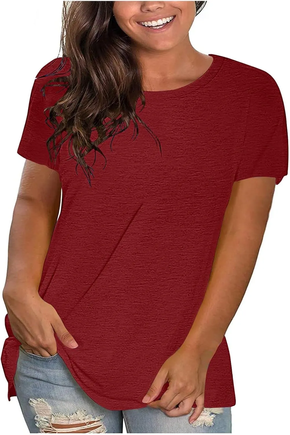 SMIDOW Plus Size Tops for Women Summer 2023 Casual Loose Short Sleeve Solid t-Shirt Dressy Blouse Trendy