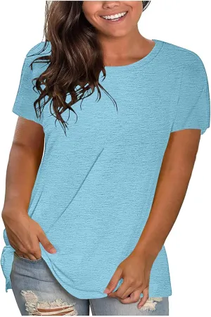 SMIDOW Plus Size Tops for Women Summer 2023 Casual Loose Short Sleeve Solid t-Shirt Dressy Blouse Trendy