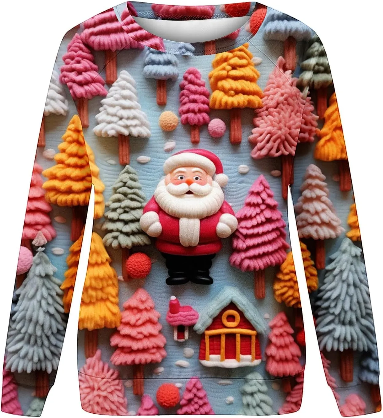 SMIDOW Women Ugly Christmas Sweatshirts 3D Digital Print Novelty Pullover Tops Funny Santa Xmas Tree Graphic Holiday Outfits