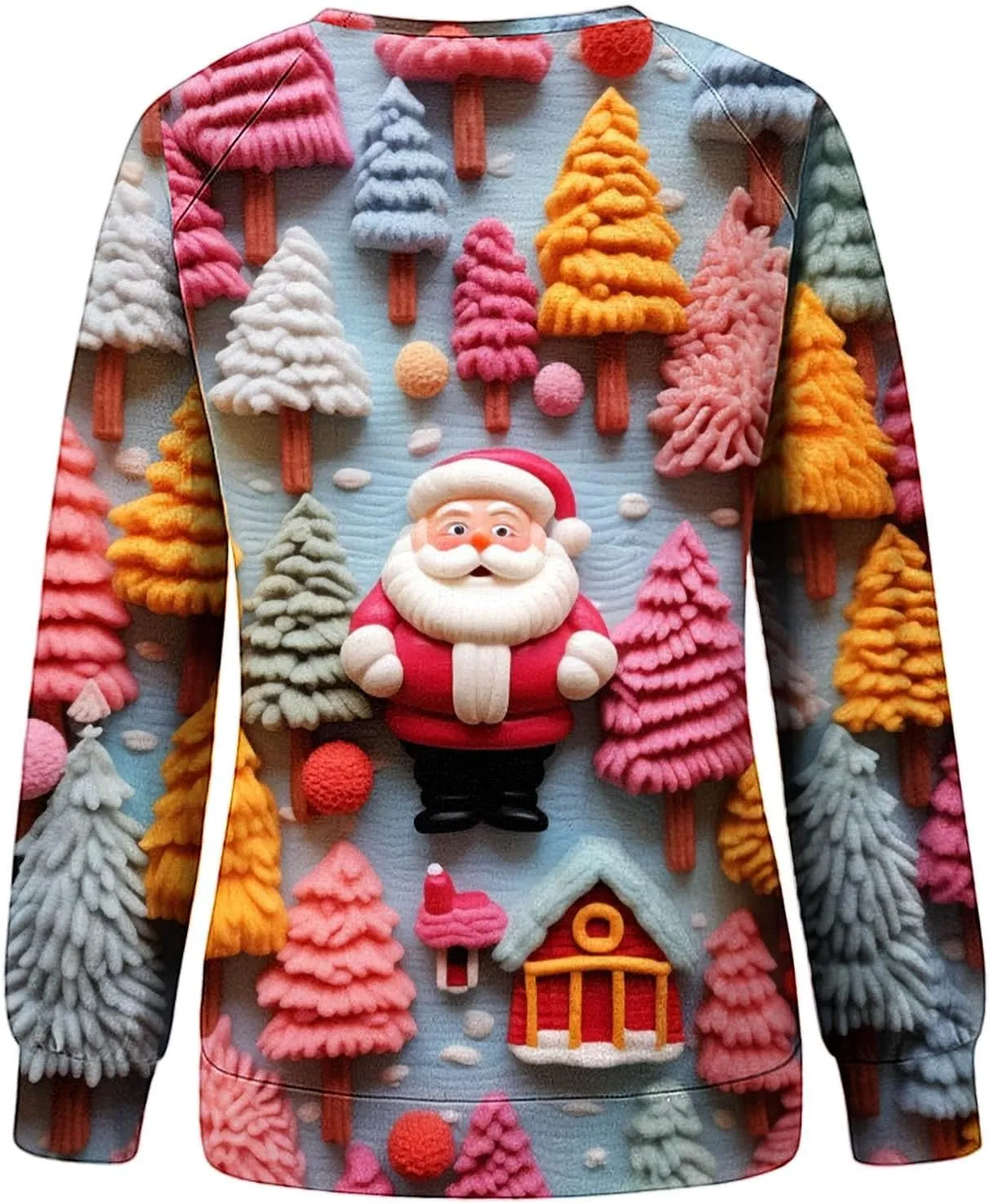 SMIDOW Women Ugly Christmas Sweatshirts 3D Digital Print Novelty Pullover Tops Funny Santa Xmas Tree Graphic Holiday Outfits