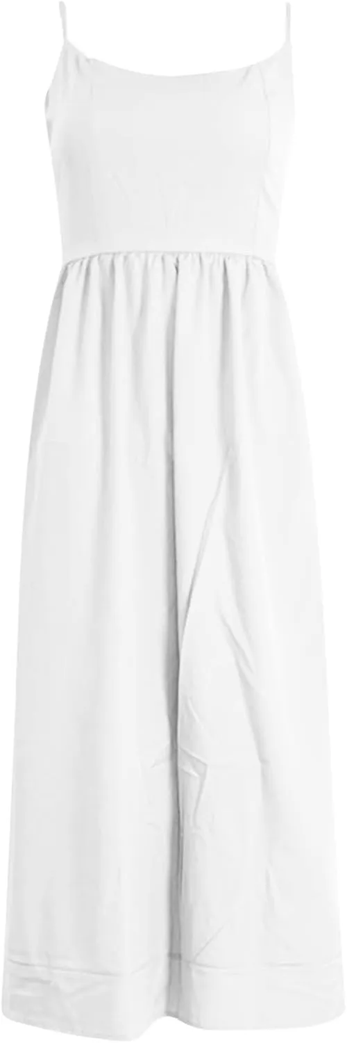 Spaghetti Strap Dresses for Women Square Neck Corset Dress Backless Flowy A Line Casual Summer Long Midi Sundress