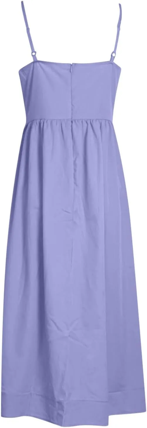 Spaghetti Strap Dresses for Women Square Neck Corset Dress Backless Flowy A Line Casual Summer Long Midi Sundress