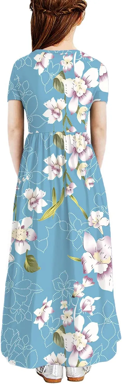 storeofbaby Girls Casual Maxi Floral Dress Long Sleeve Holiday Dresses with Pockets